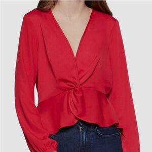 Express red long sleeve peplum top with v neck size small